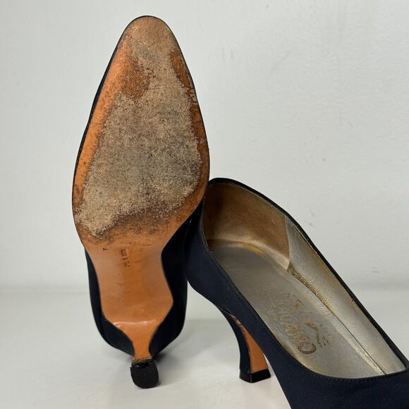 Salvatore Ferragamo Pumps Womens Size 7 4A Black Almond Toe Suede Stiletto Heels - Picture 7 of 11